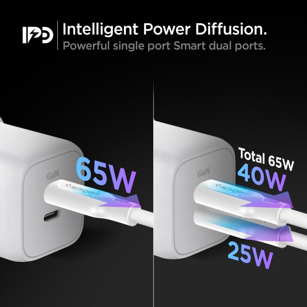 Spigen Quantum Boost ArcStation GaN 65W Väggladdare med 2 x USB-C - Vit