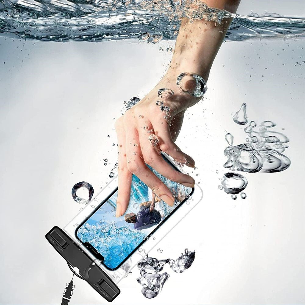 Tech-Protect Universal Waterproof Case Pouch - Svart / Transparent (Max. Telefon: 163 x 90 x 10 mm)