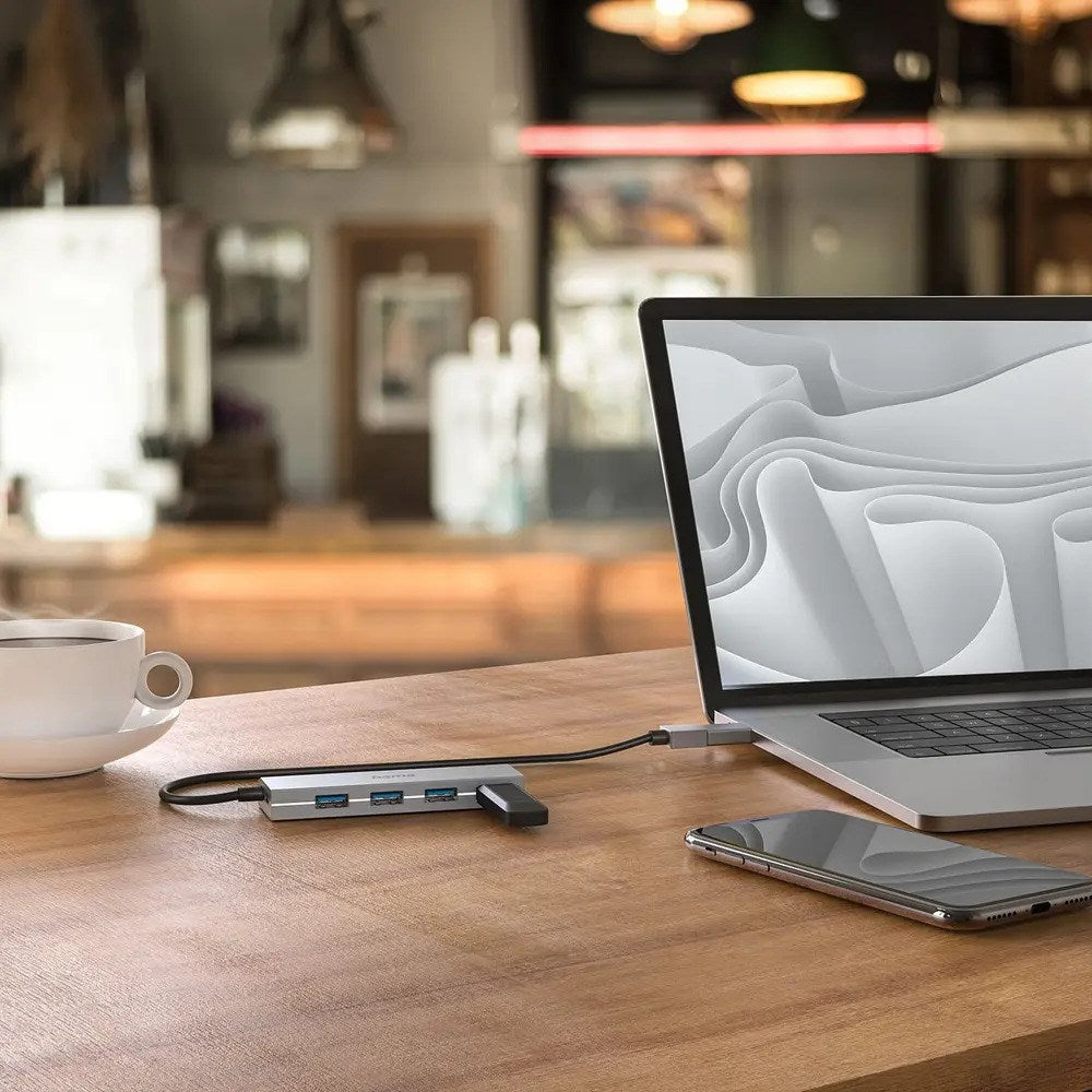 HAMA USB-A Hub m. USB-C Adapter – Grå