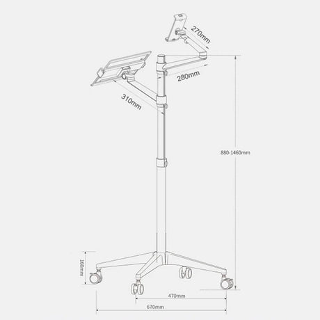4Smarts Ergofix H17 Universal Stander m. Hjul för smartphone / surfplatta och bärbar dator - silver