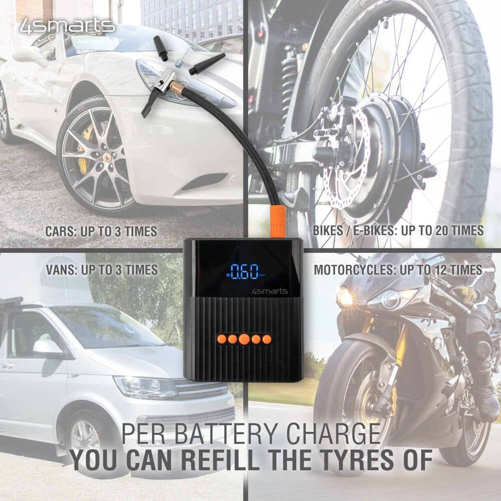 4smarts PitStop+ 8800mAh Powerbank med Kompressor & Ficklampa - Svart
