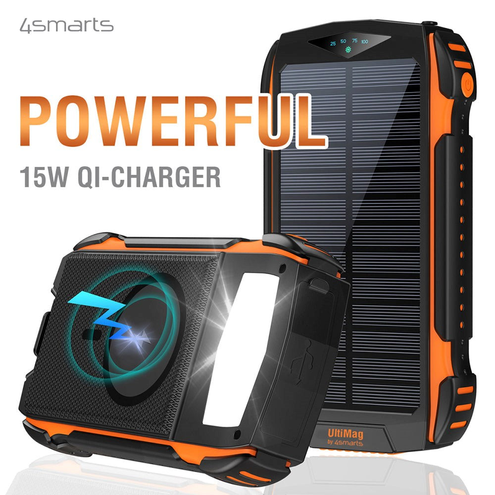 4Smarts Titanpack UltiMag 20W PowerBank 20.000mAh med Solceller, USB-C och 2 X USB-A - MagSafe-kompatibel - Svart