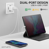 4Smarts VoltPlug Duos 20W Väggladdare - 1 x USB-A QC & 1 x USB-C PD - Vit