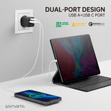 4Smarts VoltPlug Duos 20W Väggladdare - 1 x USB-A QC & 1 x USB-C PD - Svart