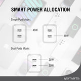 4smarts PDPlug 45W Väggladdare med 2 x USB-C - Vit