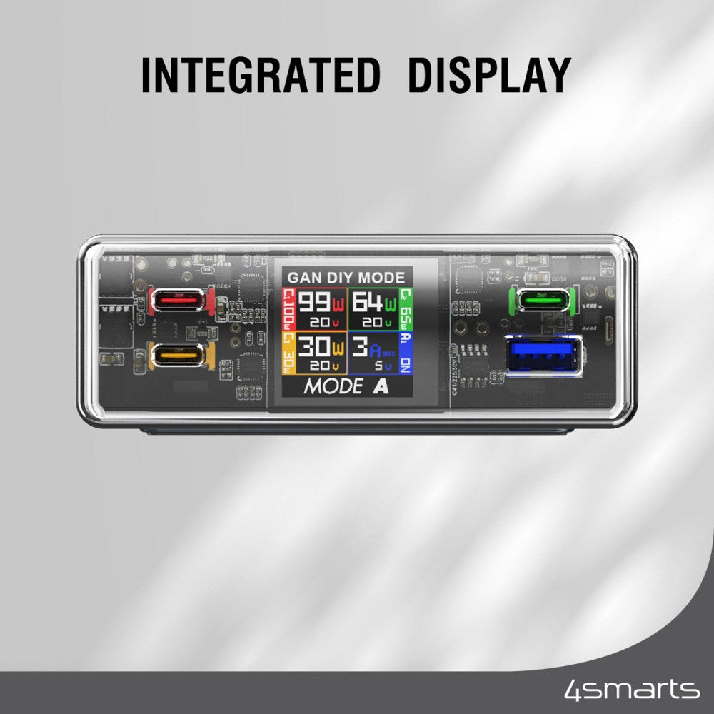 4smarts Lucid GaN DIY Mode Skrivbordsladdare - 210W / 3x USB-C & 1x USB-A - Grå