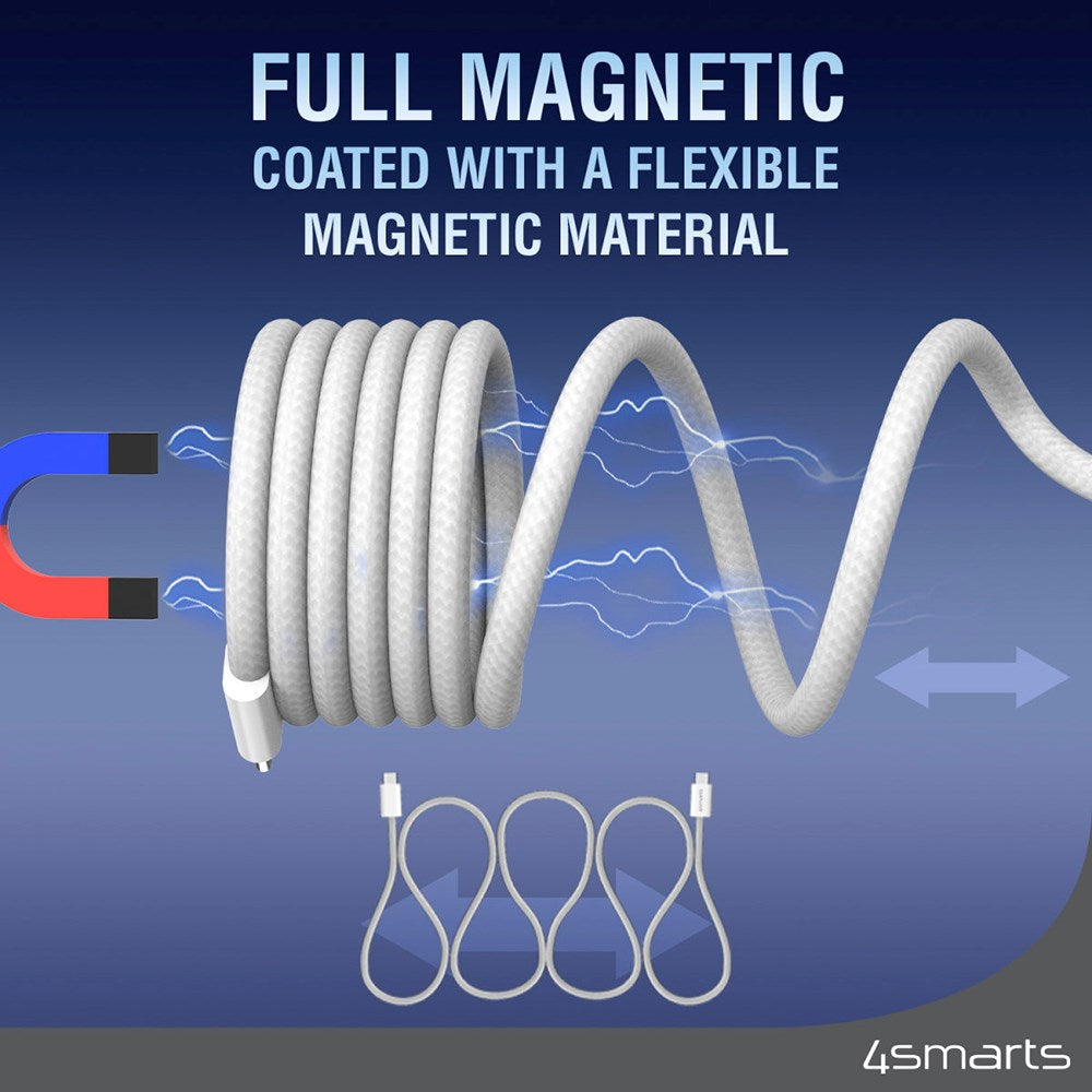4smarts Magnetisk USB-C till USB-C Kabel 100W PD - 1.5m - Vit