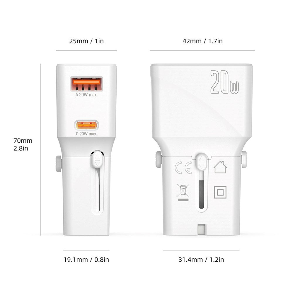 4smarts World Rese Adapter med 1 x USB-A & 1 x USB-C - Vit