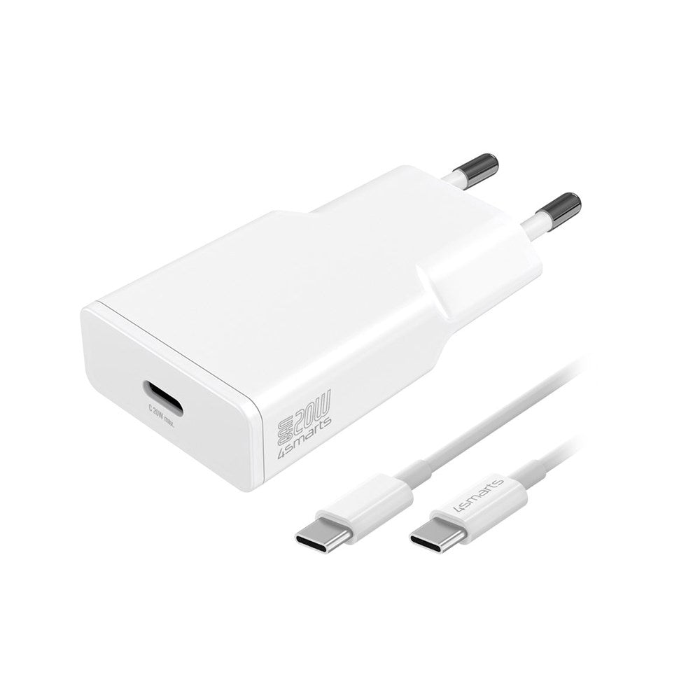 4Smarts PD Slim USB-C Väggladdare 20W GaN med USB-C Kabel - Vit