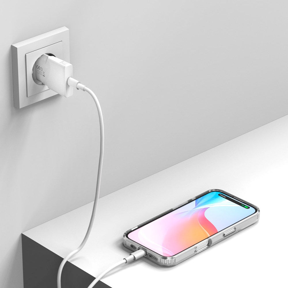 iPhone 16 4smarts Premium Starter Set - MagSafe Skal, Skydd för Skärm och Kameralins & 30W Väggladdare - Genomskinlig / Vit