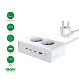4smarts 6-i-1 Skrivbordsladdare - 65W - 2x AC-kontakt / 3x USB-C / 1x USB-A - Vit