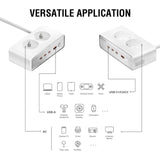 4smarts 6-i-1 Skrivbordsladdare - 65W - 2x AC-kontakt / 3x USB-C / 1x USB-A - Vit