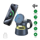 4smarts 3-i-1 Trådlös Laddare med Inbyggd Lampa & Bluetooth för Smartphone / Smartklocka / AirPods - MagSafe / Qi2 Kompatibel - Grå