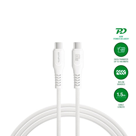 4smarts PremiumCord USB-C till USB-C Kabel 60W - 1.5 m - Vit
