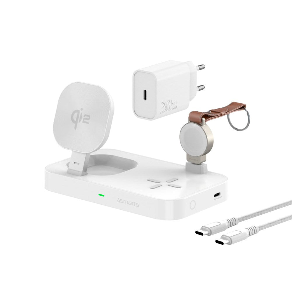 4smarts 3-i-1 Qi2 Trådlös Laddstation - MagSafe Kompatibel - Vit