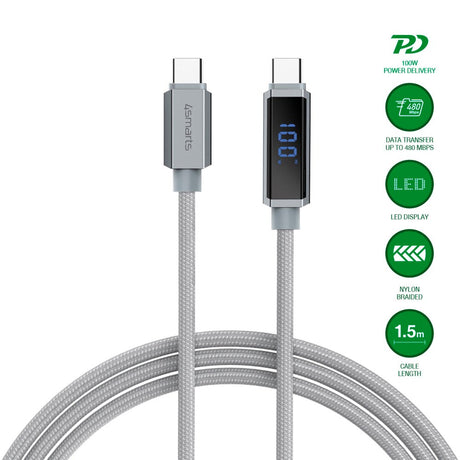 4smarts DigitCord USB-C Kabel 100W - 1.5m - Grå