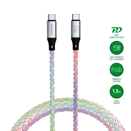 4smarts RGBCord USB-C Kabel 60W - 1.5m - Flerfärgad
