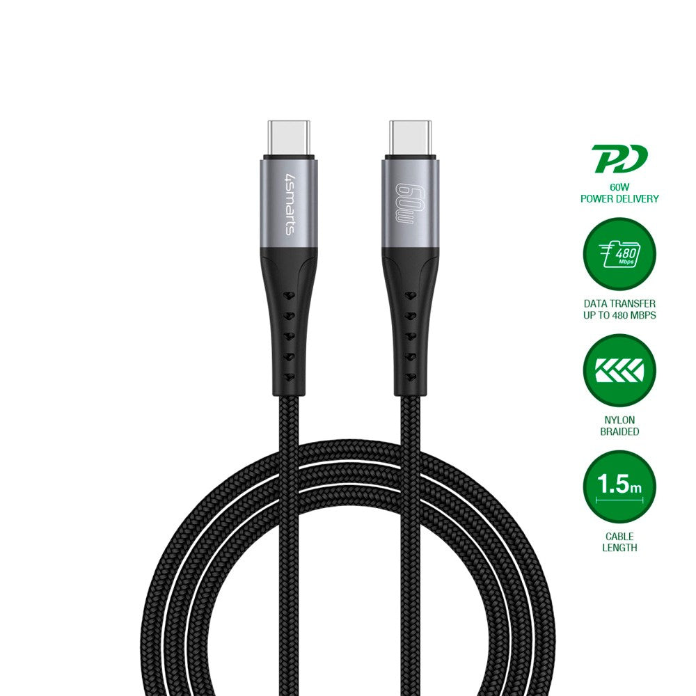 4smarts PrimeCord USB-C till USB-C Kabel 60W - 1.5 m - Svart