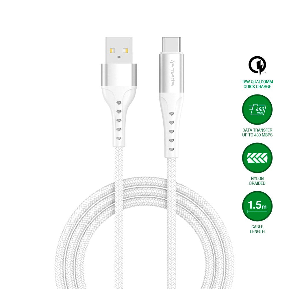 4smarts PrimeCord USB-C till USB-A Kabel 18W - 1.5 m - Vit
