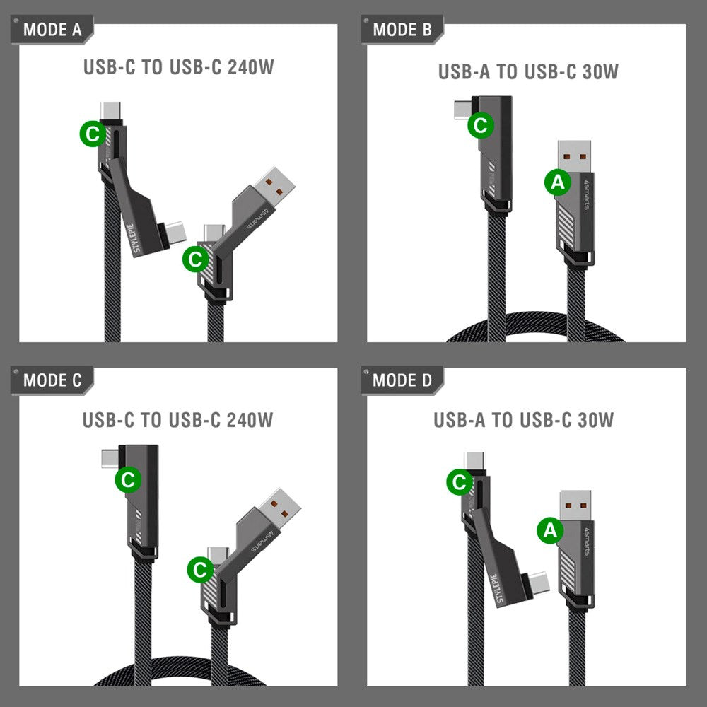 4smarts ComboCord 2-i-1 Vinkelkabel 240W - 1.5m - Grå
