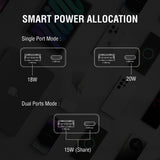 4smarts PDPlug Slim 20W Väggladdare med 1 x USB-A & 1 x USB-A & Inbyggd USB-C Kabel - Vit