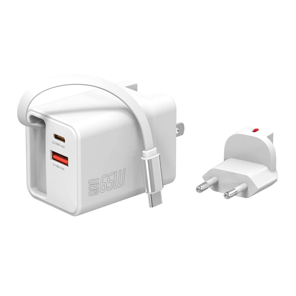 4smarts 65W Flex Jojo Väggladdare med EU / US-kontakt - 1 x USB-A - 1 x USB-C - 1 x USB-C Kabel - Vit