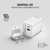 4smarts 65W Flex Jojo Väggladdare med EU / US-kontakt - 1 x USB-A - 1 x USB-C - 1 x USB-C Kabel - Vit