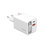 4smarts 65W Flex Jojo Väggladdare med EU / US-kontakt - 1 x USB-A - 1 x USB-C - 1 x USB-C Kabel - Vit
