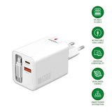 4smarts 65W Flex Jojo Väggladdare med EU / US-kontakt - 1 x USB-A - 1 x USB-C - 1 x USB-C Kabel - Vit