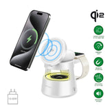4smarts 3-i-1 Trådlös Laddare med Inbyggd Lampa & Bluetooth för Smartphone / Smartklocka / AirPods - MagSafe / Qi2 Kompatibel - Vit