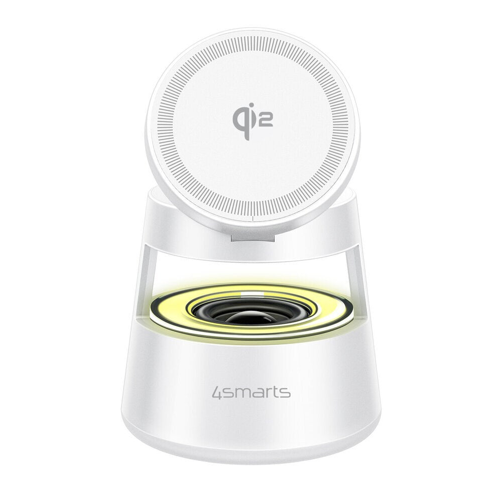 4smarts 3-i-1 Trådlös Laddare med Inbyggd Lampa & Bluetooth för Smartphone / Smartklocka / AirPods - MagSafe / Qi2 Kompatibel - Vit