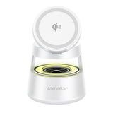 4smarts 3-i-1 Trådlös Laddare med Inbyggd Lampa & Bluetooth för Smartphone / Smartklocka / AirPods - MagSafe / Qi2 Kompatibel - Vit