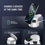 4smarts 3-i-1 Trådlös Laddare med Inbyggd Lampa & Bluetooth för Smartphone / Smartklocka / AirPods - MagSafe / Qi2 Kompatibel - Vit