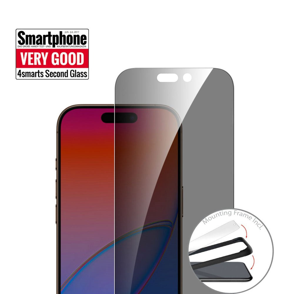 iPhone 17 4Smarts Second Glass Skärmskydd med Monteringsram - Privacy Funktion - Genomskinlig