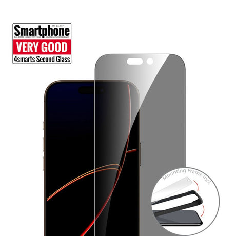 iPhone 17 Pro 4Smarts Second Glass Skärmskydd med Monteringsram - Privacy Funktion - Genomskinlig