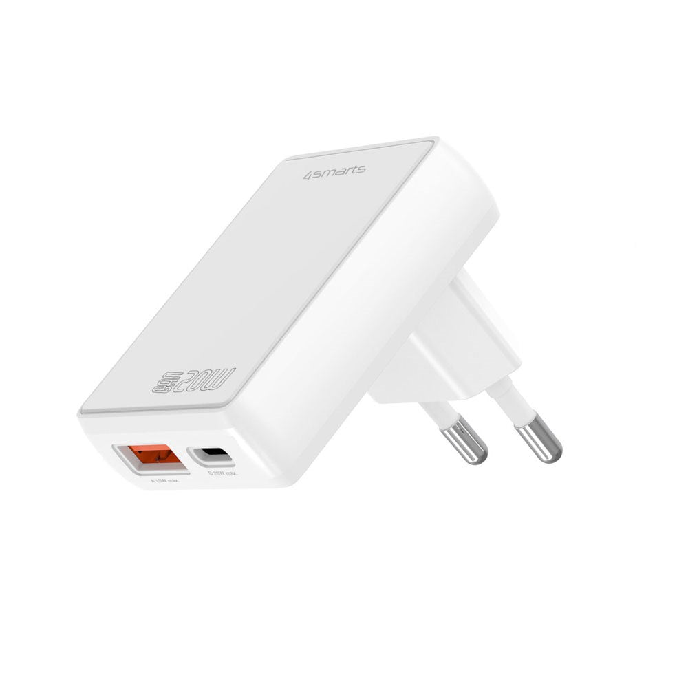 4smarts FlatPlug 20W Väggladdare med 1 x USB-C 1 x USB-A - Vit