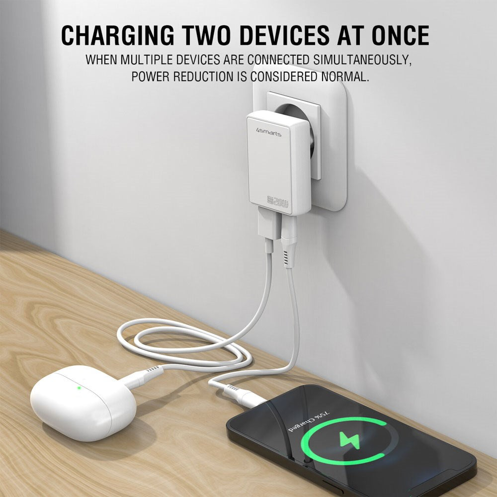 4smarts FlatPlug 20W Väggladdare med 1 x USB-C 1 x USB-A - Vit