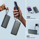 4smarts Enterprise 20 000 mAh 165 W Powerbank med Inbyggd USB-C-Kabel - Grå