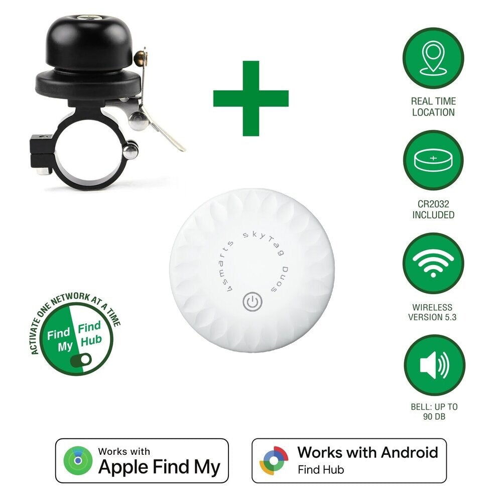 4smarts SkyTag GPS-Spårare inkl. Ringklocka för Cykel - Apple Find My & Android Find Hub - Vit / Svart