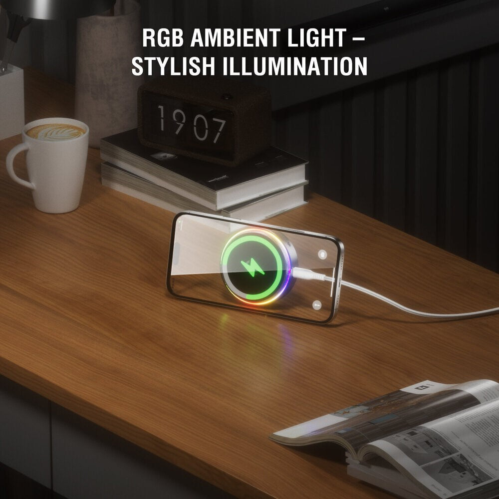 4smarts Trådlös Laddare med Inbyggd Kylning & RGB-Ljus - MagSafe / Qi2 Kompatibel - Grå