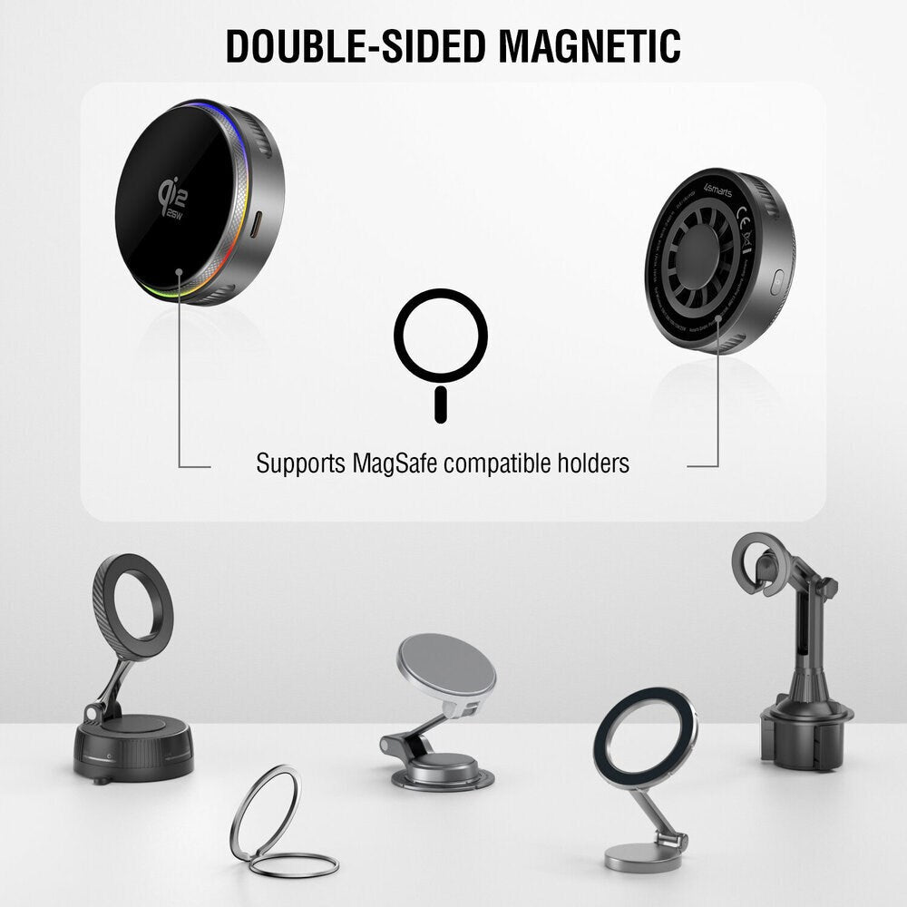 4smarts Trådlös Laddare med Inbyggd Kylning & RGB-Ljus - MagSafe / Qi2 Kompatibel - Grå