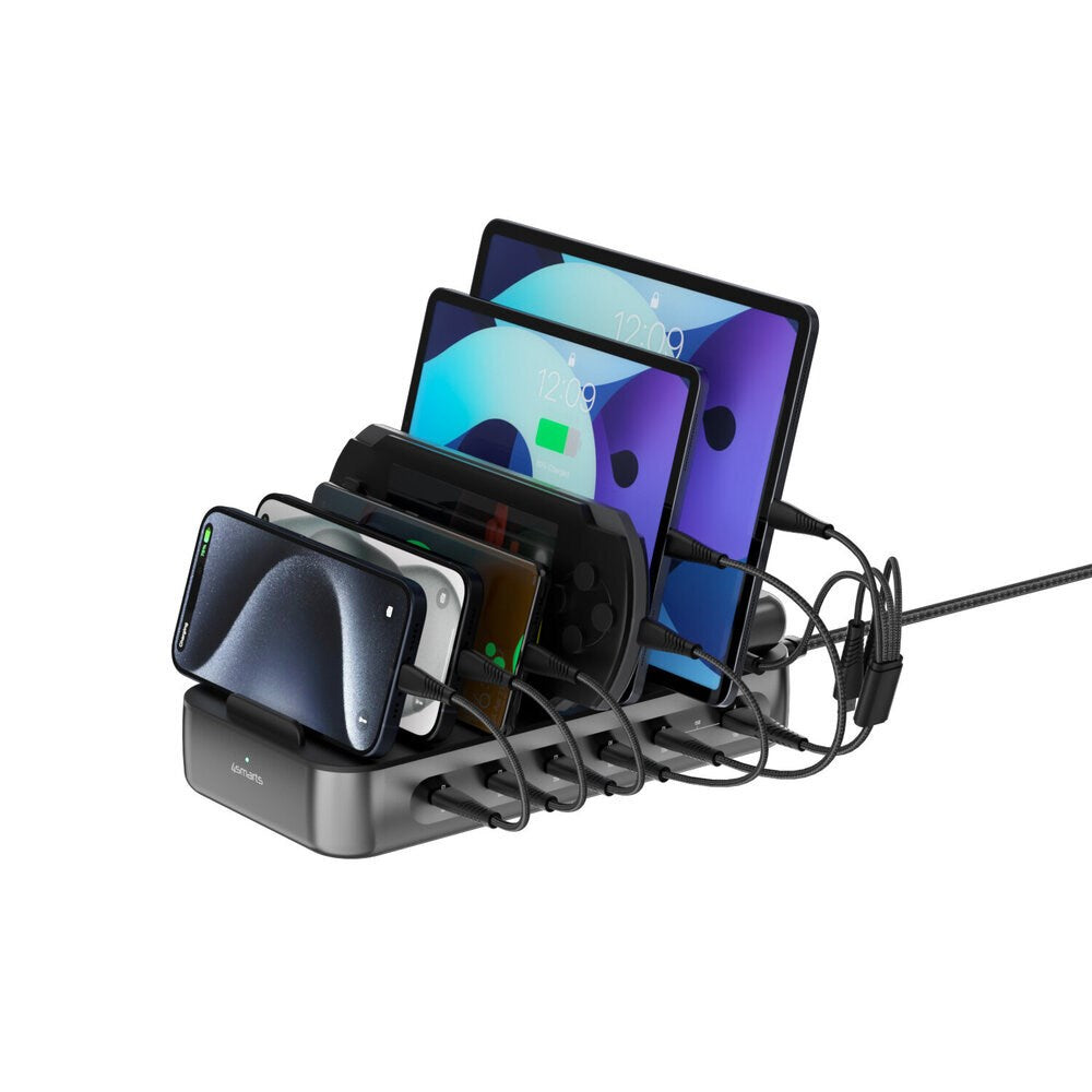 4smarts Laddningsstation m. 9 Laddningsalternativ - 5x USB-C Kabel & 1x 4-i-1 Multikabel - 100W - Svart