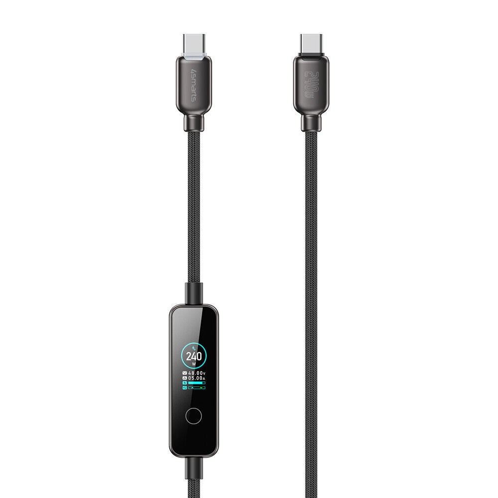 4smarts ScreenCord 240W USB-C till USB-C Kabel med Inbyggd Skärm - 1,2m - Svart