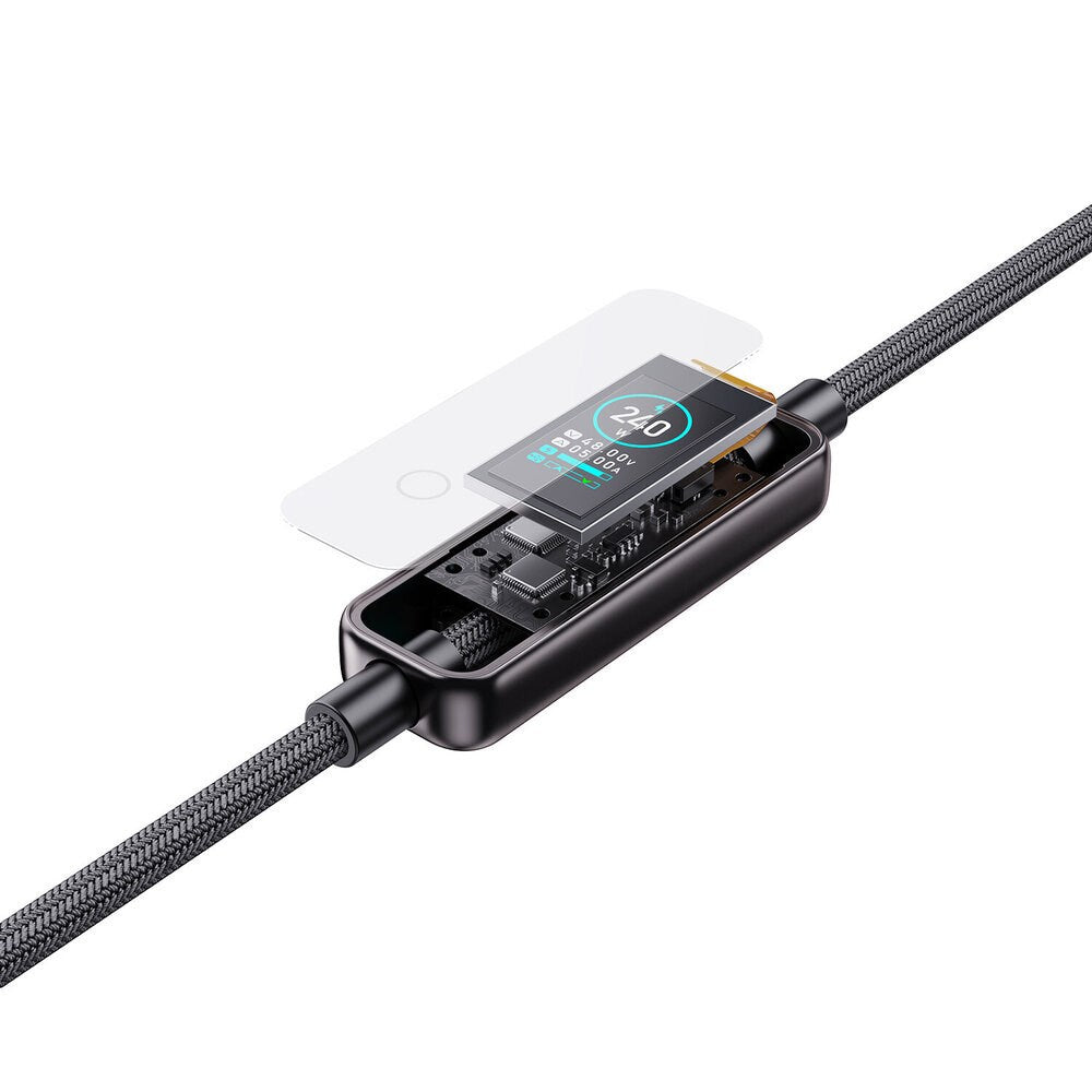 4smarts ScreenCord 240W USB-C till USB-C Kabel med Inbyggd Skärm - 1,2m - Svart