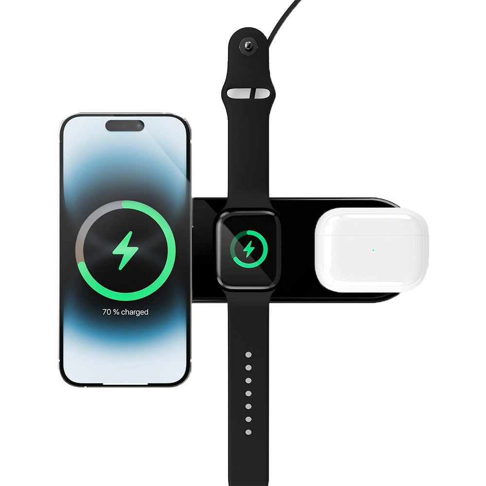 VONMÄHLEN Aura Home 3-i-1 Trådlös Laddare för Smartphone, Apple Watch & AirPods 15W - MagSafe-kompatibel - Svart