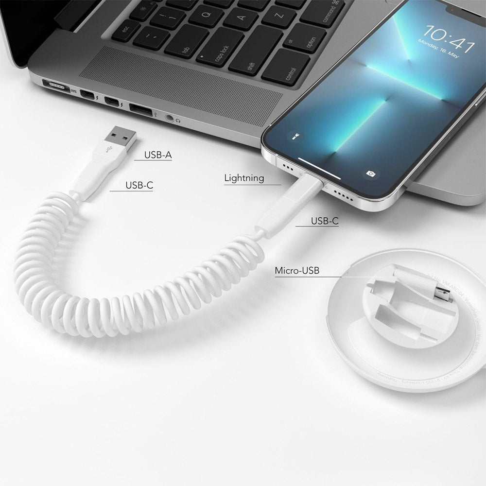 VONMÄHLEN Allroundo Eco 6-i-1 - 15W Kabel 90cm - USB-C / Lightning / Micro USB / USB-A - Vit