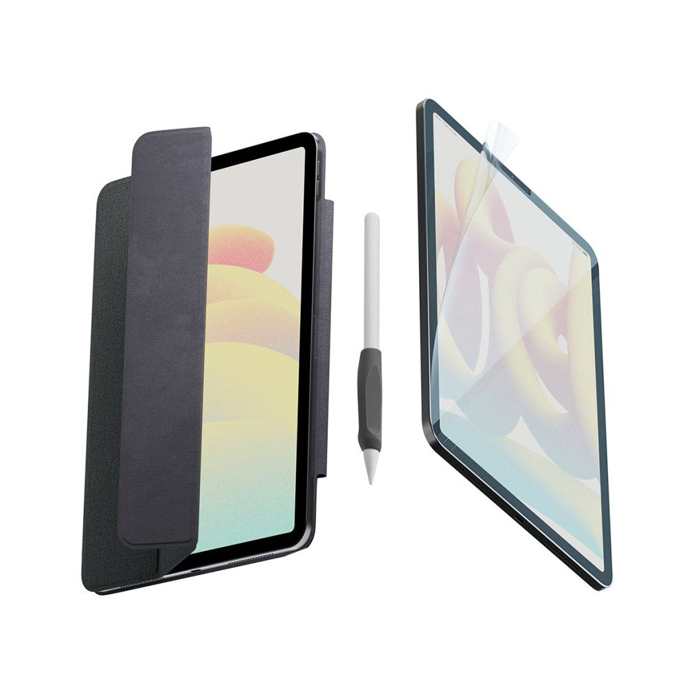 iPad Pro 12.9" (2022 / 2021 / 2020 / 2018) Paperlike+ Folio Bundle med Flipcover, Skärmskydd & Stylus Pen Grepp - Svart / Transparent