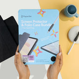 iPad Pro 12.9" (2022 / 2021 / 2020 / 2018) Paperlike+ Folio Bundle med Flipcover, Skärmskydd & Stylus Pen Grepp - Svart / Transparent