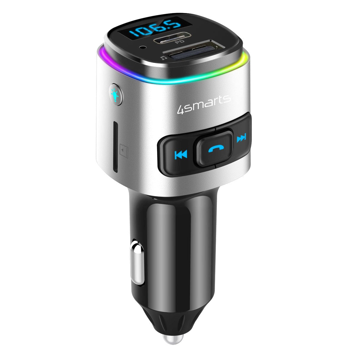 4Smarts Media & Assist 2 - Car Charger m. USB-C (PD) / USB-A & Bluetooth FM-sändare-Silver