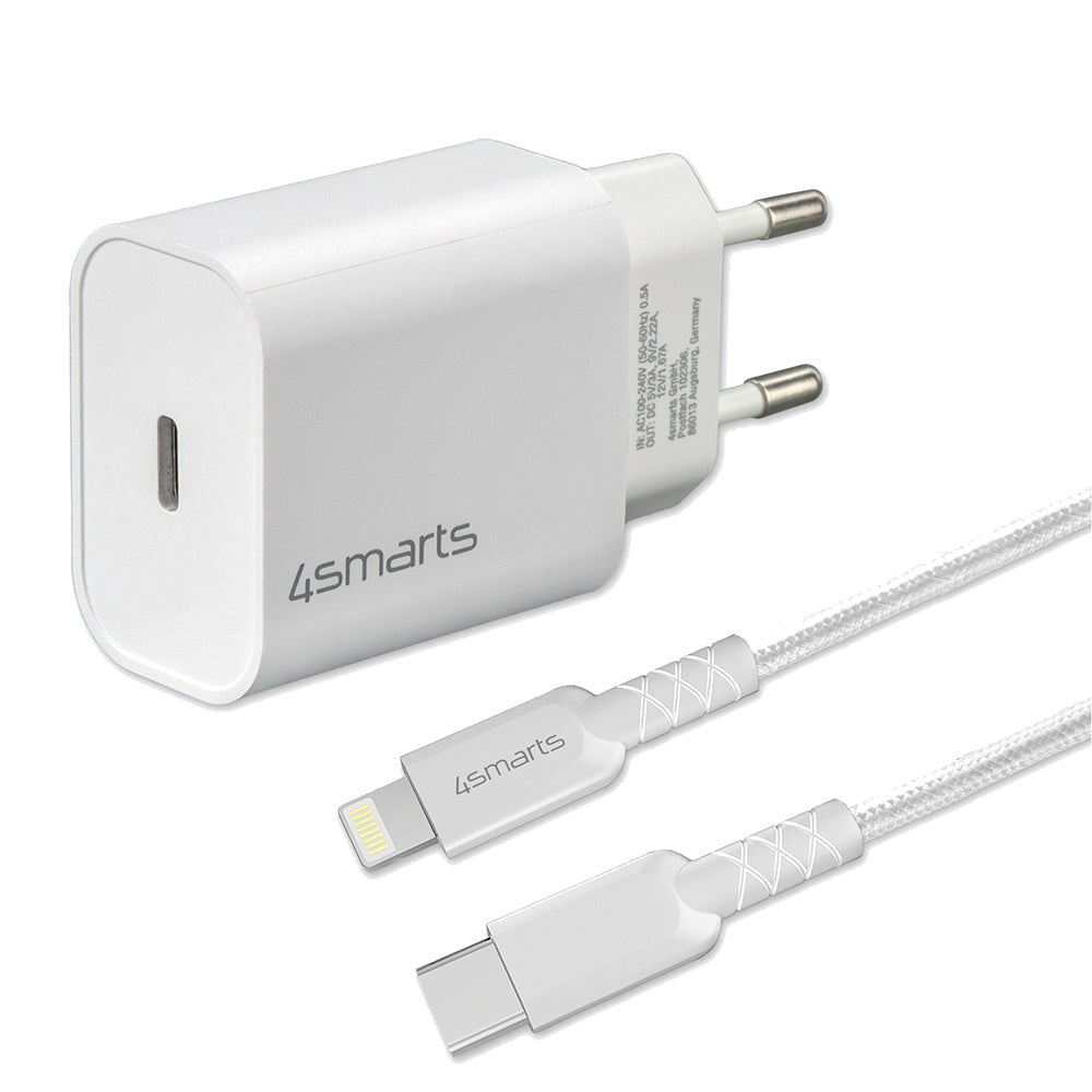 4Smarts VoltPlug PD 20W USB-C Väggladdare med Lightning-kabel - Vit